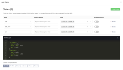 Configuring claims in OAuth.tools